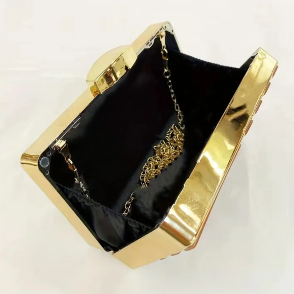 Pearlescent Rectangular Box Clutch in White and Silver